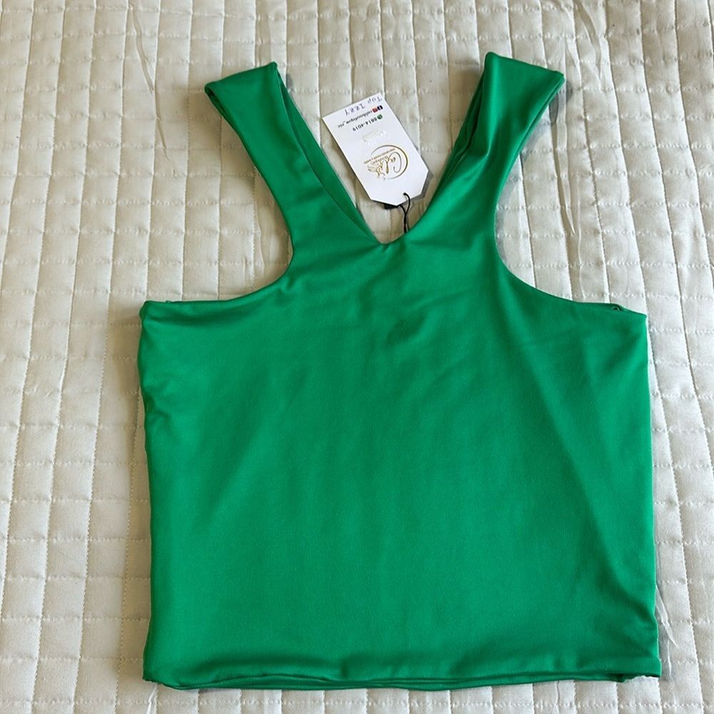 NEW - Solid Green Crop Tank Top One Size